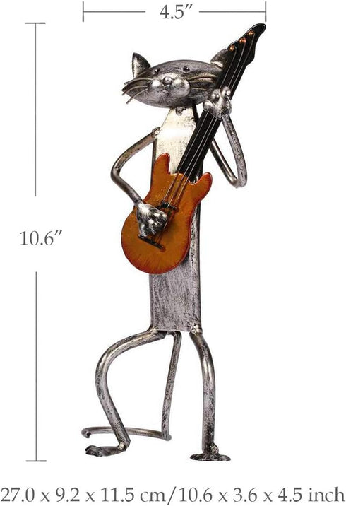 Too-arts A Playing Guitar Cat Metal Sculpture Iron Statue Handwork Handicrafts, 3 Funny Design...