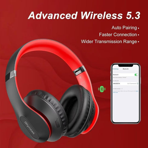 Wireless Bluetooth Headphones Over Ear 65H Playtime HiFi Stereo Headset with Microphone and 6EQ Modes Foldable Bluetooth V5.3 Headphones for Trave...