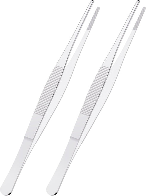 2 PCS 5 Inch Stainless Steel Tweezers, with Straight Round Blunt Serrated Tip, 0.07 Inch Thickness Stainless Steel, Multipurpose Daily Garden Home...