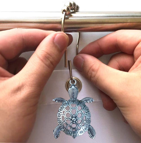 Sea Turtles Shower Curtain Hooks Rings - Silver Metal Shower Hooks for Shower Curtain, Rust Proof Shower Curain Hooks Clips Bathroom Accessories S...