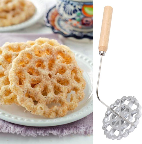 CALIDAKA Bunuelos Mold with Handle Rosette Iron Molds,Waffle Rosettes Molds 4.8inch Aluminum Alloy Waffle Molds Achappam Molds Funnel Cake Ring Bu...