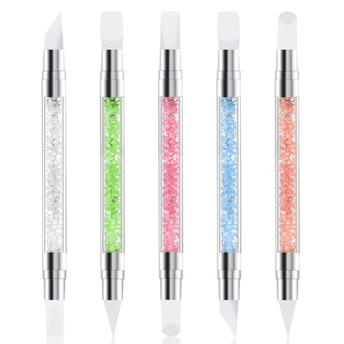 5 Pcs Nail Art Sculpture Pen Dual Tipped Silicone Nail Tools Nail Art Acrylic Pen Silicone Brushes for Resin Nail Art Tools for Design Nail Foil C...