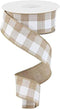 Plaid Check Wired Edge Ribbon - 10 Yards (Light Tan, White, 1.5")...