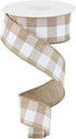 Plaid Check Wired Edge Ribbon - 10 Yards (Light Tan, White, 1.5")...
