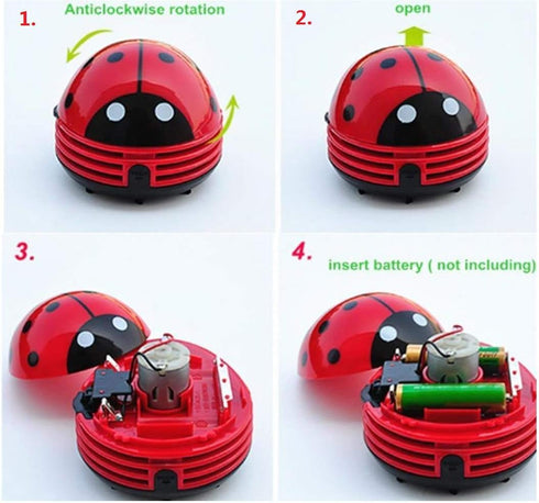Art&Beauty Red Beetle Shaped Portable Corner Desk Table Top Vacuum Cleaner Mini Cute Vacuum Cleaner Dust Sweeper...
