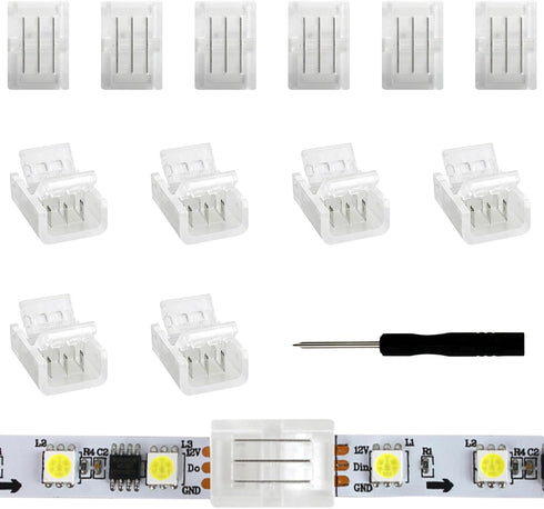 VIPMOON 12Pcs 3Pin LED Strip Light Connectors Strip to Strip Quick Connection for 10mm Wide Waterproof or Non-Waterproof WS2811 WS2812B Gapless So...