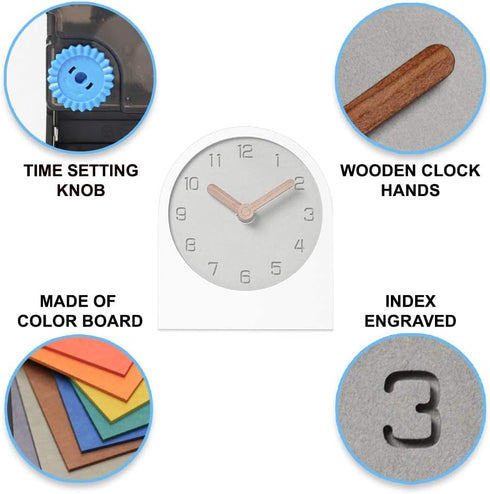 Wooden Silent Non-Ticking Battery Operated Decorative Small Mini Analog Modern Shelf Desk Table Mantel Clock for Home, Office, Living Room, Bed Ro...
