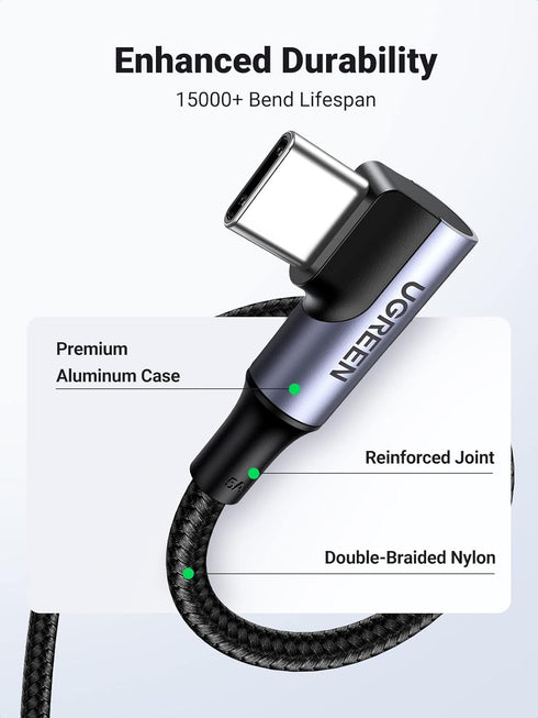 UGREEN 100W USB C to USB C Cable, 90 Degree Type C Cable for iPhone 15/15 Plus/15 Pro/15 Pro Max, MacBook Pro 2022, iPad Pro 2022, Samsung Galaxy ...