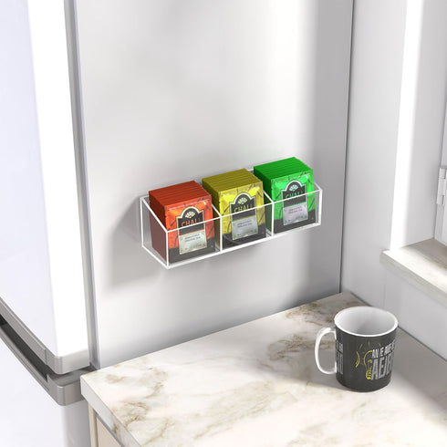 NiHome Magnetic Three-Compartment Acrylic Tea Bag Organizer, Versatile Storage Solution for Tea Bags and Small Items, Durable Sleek Design with Co...