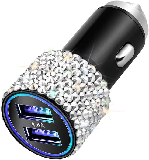 Otostar Dual USB Car Charger, 4.8A Output, Bling Crystal Diamond Car Decorations Accessories Fast Charging Adapter for iPhones Android iOS, Samsun...