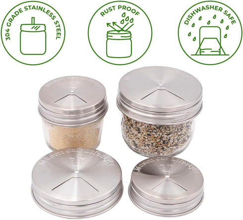 4 Pack Stainless Steel Spice Shaker Lid for Mason Jars (Regular Mouth)...