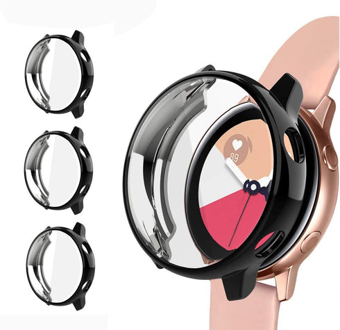 3 Pack Case Compatible with Samsung Galaxy Watch Active Screen Protector 40mm, NAHAI TPU Slim Plated Scractch-Resist All Around Bumper Shell, Blac...