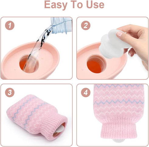 320ml Hot Water Bottle with Knited Cover, Mini Hot Water Bag for Pain Relief, Waist, Back, Neck, Shoulders, Small Leak Proof Hot Water Bottle with...
