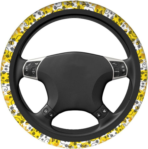 Sunflower Bee Steering Wheel Covers Universal Fit 15 Inches Neoprene Anti-Slip Car Wheel Protector for Women Girls...