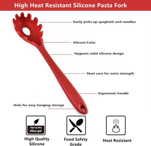 Spaghetti Spoon Pasta Fork,Silicone Pasta Fork,11.2 inch Spaghetti Strainer Kitchen High Heat Resistant Noodle Spoon Server,Food Grade Pasta Spoon...