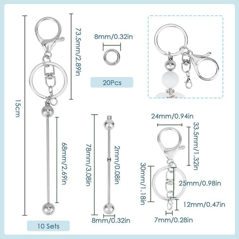 SUNNYCLUE 1 Box 40Pcs Beadable Keychain Bar Beadable Keychains Metal Beaded Keychain Charms Keychain Bar Bulk with 20Pcs Open Jump Rings for Jewel...