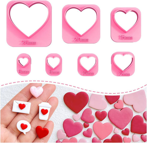 Keoker Heart Clay Cutter, Valentines Polymer Clay Cutters for Earrings Making, Heart Shape Polymer Clay Cutter, 7 Size Polymer Clay Cutters Hearts...