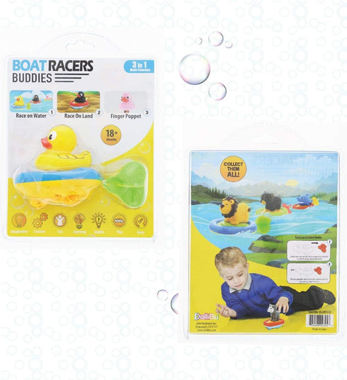 Dollibu Boat Racer Buddy, Fun Educational Bath Toy Finger Puppet Pull and Go Water Racing Lake Pal for Shower Pool Bathtub Swim Hard Surfaces for ...