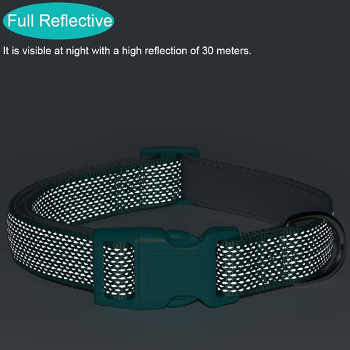 Full Reflective Dog Collar Adjustable Soft Padded Nylon Pet Collars Durable D-Ring Quick Release Buckle Working Collars for Small Medium Large Dog...