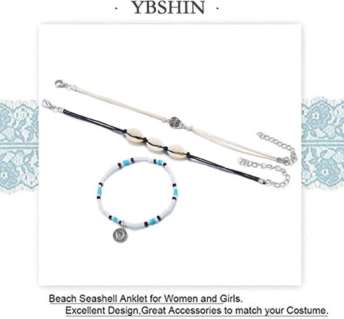 YBSHIN Retro Turquoise Anklet Shell Ankle Bracelet Chain Coin Foot Jewelry for Women(3Pcs)...