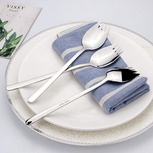 IQCWOOD Sporks Stainless Steel, Salad Forks, 8 Pack 18/10 Stainless Steel Spork, 7.4 Inches Long Handle Dessert Spoons, Ice Cream Spoons Fork Reus...