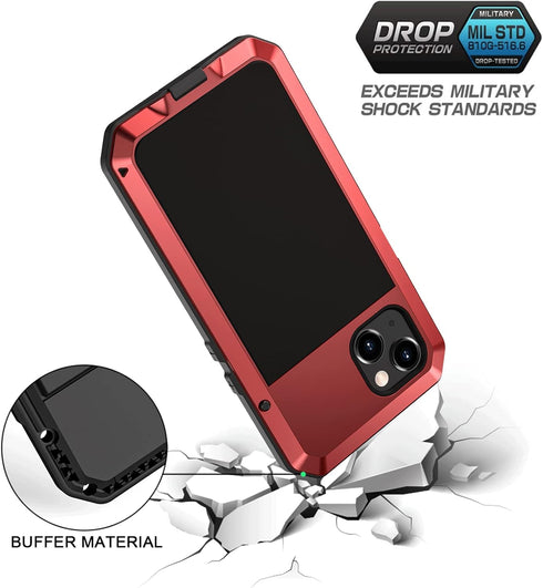 Lanhiem for iPhone 13 Metal Case, Heavy Duty Shockproof Tough Rugged Case with Built-in Glass Screen Protector, 360 Full Body Protective Cover for...