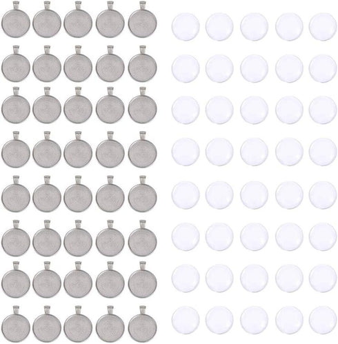 OBSEDE 80pcs Pendant Bezels and Clear Cabochon Domes Set for Photo Pendant Resin Craft Jewelry Making, 40pcs Silver Pendant Trays with 40pcs Trans...
