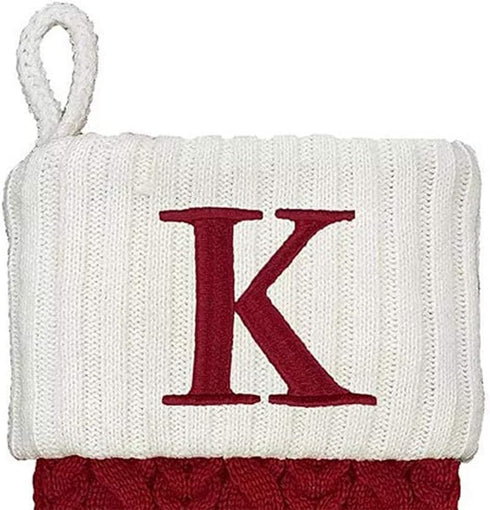 21 Inch Cable Knit Monogram Christmas Stocking (Embroidered K)...