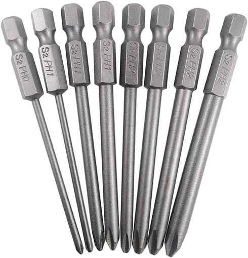 Mesee 8Pcs Long Cross Head Screwdriver Bits with 1/4 Inch Hex Shank, Magnetic Phillips Screwdriver Bit Set Screw Drill Bit Accessory Tool, 75mm Le...