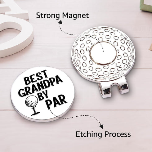Best Grandpa by Par Golf Ball Marker with Magnetic Hat Clip, Funny Golf Accessories and Golf Gifts for Men Grandpa, Birthday Christmas Retirement ...