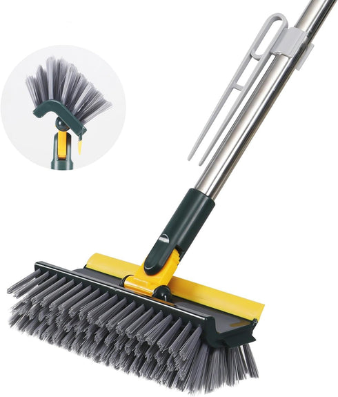 4 in 1 Floor Brush Scrubber with Long Handle 180°Grout Brush 3 Poles 53.5'' 2024 New multi-functional Stiff Bristle Cleaning Scrub Brush with Sque...