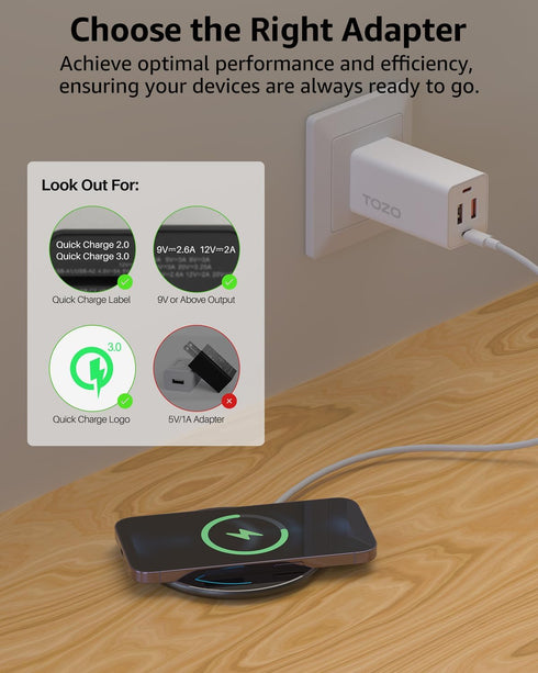 TOZO 2024 Upgraded W1 Wireless Charger 15W Max Fast Wireless Charging Pad Compatible with iPhone 15/15 Plus/15 Pro Max/14/13/SE/12 Series, Samsung...