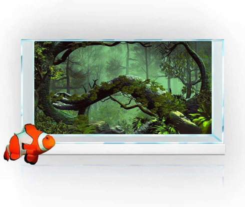 Forest Aquarium Background, Tropical Green Trees Stone Reptile Habitat Background, Foggy Rainforest Fish Tank Background Cloth, 48X24 inches Polye...