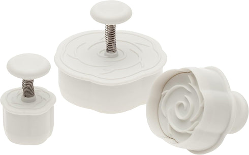 Ateco Rose Plunger Cutters, Set of 3 Sizes, for Cutting Decorations & Direct Embossing, Spring-loaded Handle, Food Safe Plastic...