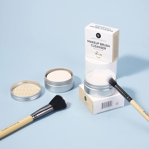 Solid Makeup Brush Cleanser Soap with Silicone Cleaning Pad, Cleans Natural & Synthetic Brushes, Vegan, Cruelty-Free, Natural Ingredients, Vanilla...