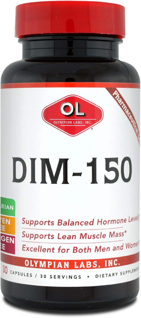 Olympian Labs DIM Supplement 150mg - DIM Diindolylmethane 30 Capsule Supply of DIM for Estrogen Balance, Hormone Menopause Relief, Acne Treatment,...