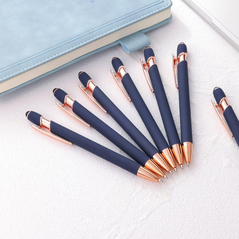 12 PCS 2 in 1 Stylus Ballpoint Pens,Pen with Stylus Tips, 1.0 mm Black Ink Metal Pen Stylus Pens for Touch Screens (Rose gold & Blue) 12 Pens and ...