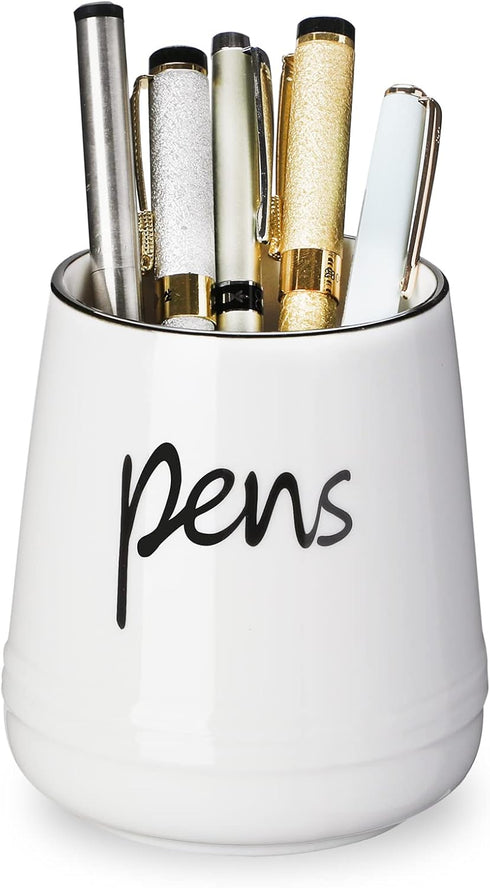 LEEOTYI Ceramic Farmhouse Pen Holder for Desk, Pencil Organizer 16 oz (White)...