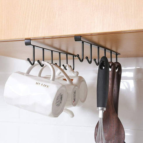 AliCH Mug Holder 2pcs Under Cabinet Mug Hooks Rack, Nail Free Coffee Cups Holder,Under Shelf Hanger for Cups/Kitchen Utensils/Ties Belts/Scarf/Key...