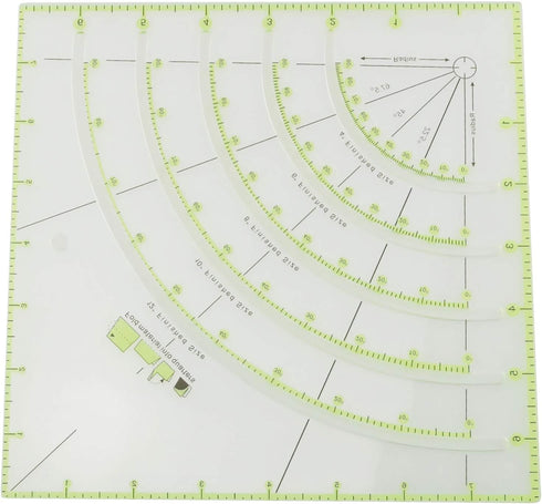 E-outstanding Acrylic Quilting Ruler 8x8 Inches DIY Arcs and Fan Quilt Circle Cutter Ruler for Patchwork Sewing Craft Tools, Cutting Cloth Ruler T...
