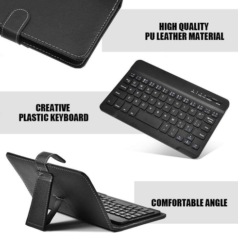 V BESTLIFE Portable Wireless Bluetooth Keyboard with Leather Case, Universal Keyboard with Portfolio Flip Case and Stand, Cover with for 4.5''-6.8...