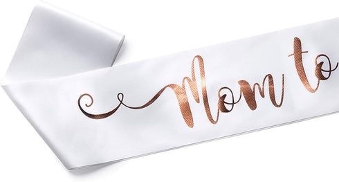 OLILLY Perfect White and Rose Gold Mom to Be Sash - Enjoy Your Baby Shower (White and Rose Gold)...