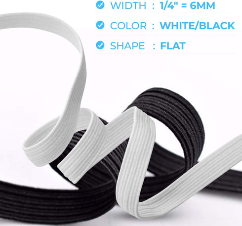 Flex Fabrics - 100 Yards Elastic Band for Sewing 1/8 inch Black - High Elasticity - Braided Elastic Rope, Cord, Strap, Bungee for Handmade Making,...