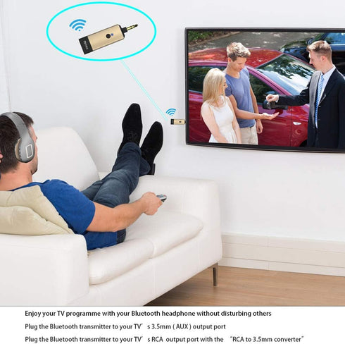 Aluminum Mini Bluetooth Transmitter with 3.5mm Male Jack for TV/ MP3/ PC/ PS4, Wireless Bluetooth Sender and Adapter Works with Bluetooth Headphon...