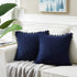 Fancy Homi Pack of 2 Corduroy Navy Blue Decorative Throw Pillow Covers with Pom-poms, Solid Square Cushion Case Pillow Cases Set for Couch Sofa Be...