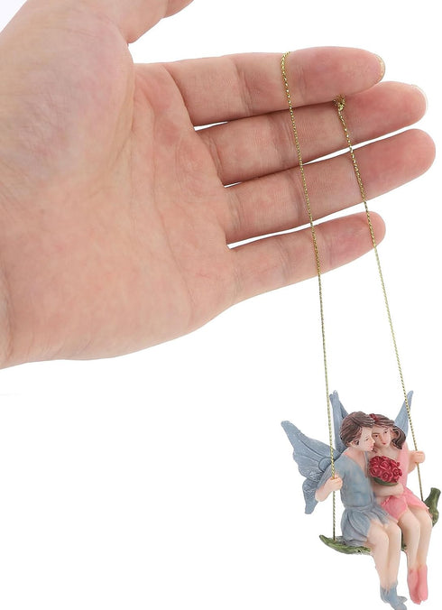 GANAZONO Couples Garden Flower Fairy Statue Garden Fairy Figurine Fairy Girl and Boy Sitting on Swing Sculpture for Garden Hanging Decor Ornament...