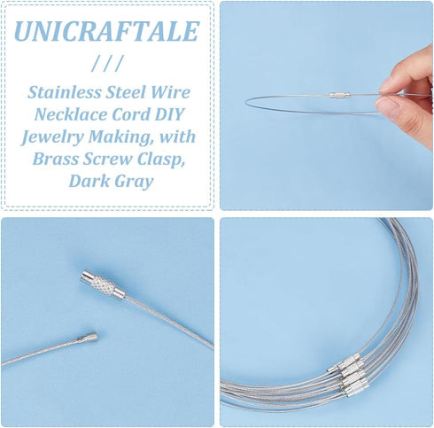 UNICRAFTALE 80pcs 17.5inch Darkgray Stainless Steel Wire Choker Necklace with Brass Screw Clasp, DIY Jewelry Making, 14.5mm Diamater...