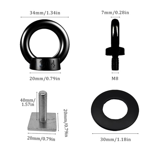 4 Pack T-Bolts for Roof Rack, M8-1.25 Heavy Duty Ring Shaped Eye Bolt T Track Mount Tie Down Anchor304 Stainless Steel Roof Rack T Bolts Eye Nut T...