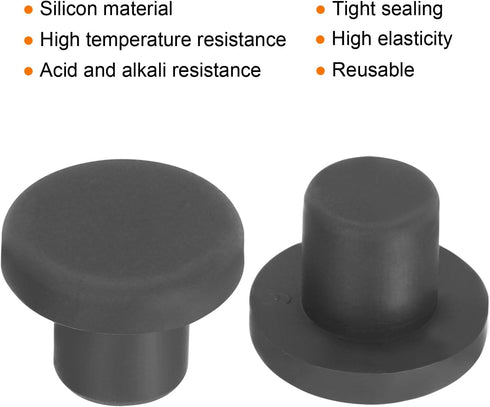 uxcell High Temp Silicone Plug Mount Dia 9mm/0.35 inch T Shaped Solid Rubber Stopper Hole Plugs for Powder Coating Plating Waterproof Plugs Sealin...