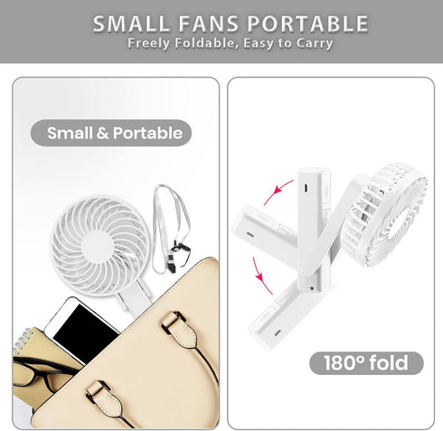 Battery Operated Portable Fan, Mini Rechargeable Handheld Fan,Small Foldable Fan,Quiet but Powerful Desk Fan Up to 10 hrs Operated Makeup Eyelash ...